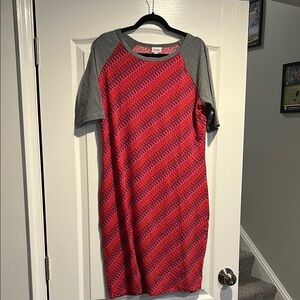 LuLaRoe Red and Gray Midi Dress